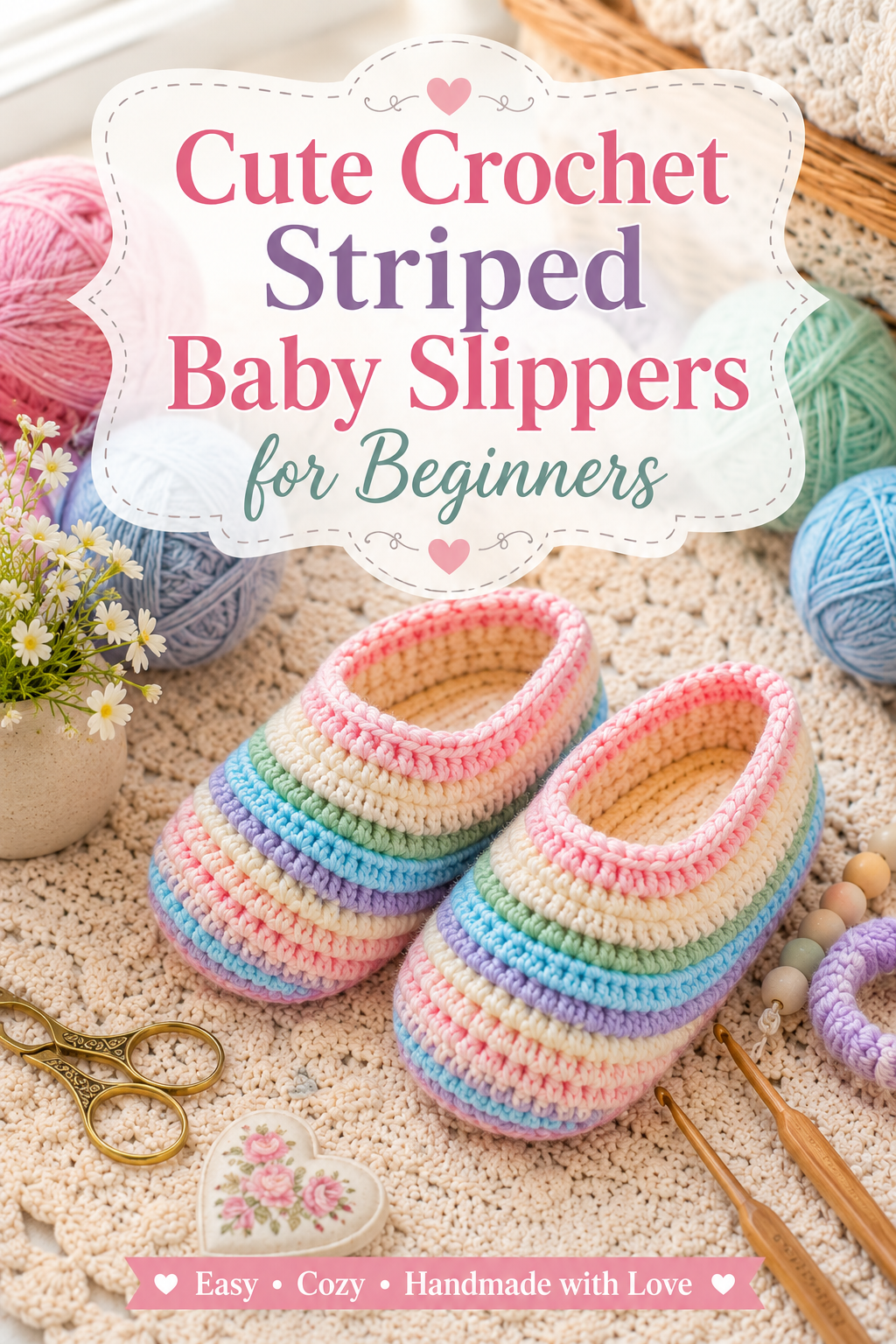 crochet striped baby slippers